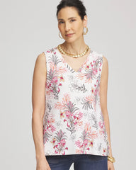 Chico's | Floral Sleeveless V-Neck Tank/ Alabaster