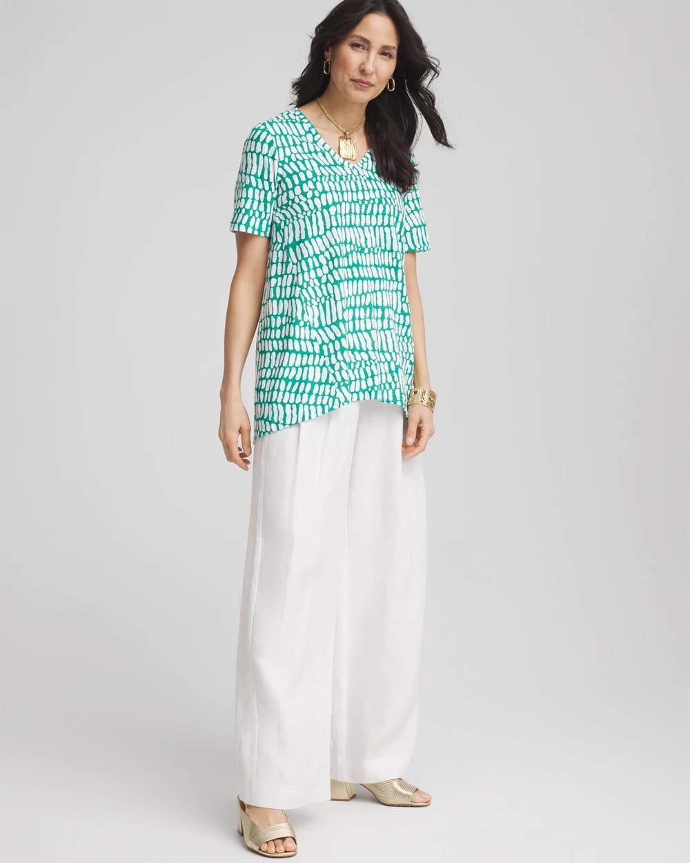Chico's | Tropical Short Sleeve Forward-Seam Tee/ Eden Green