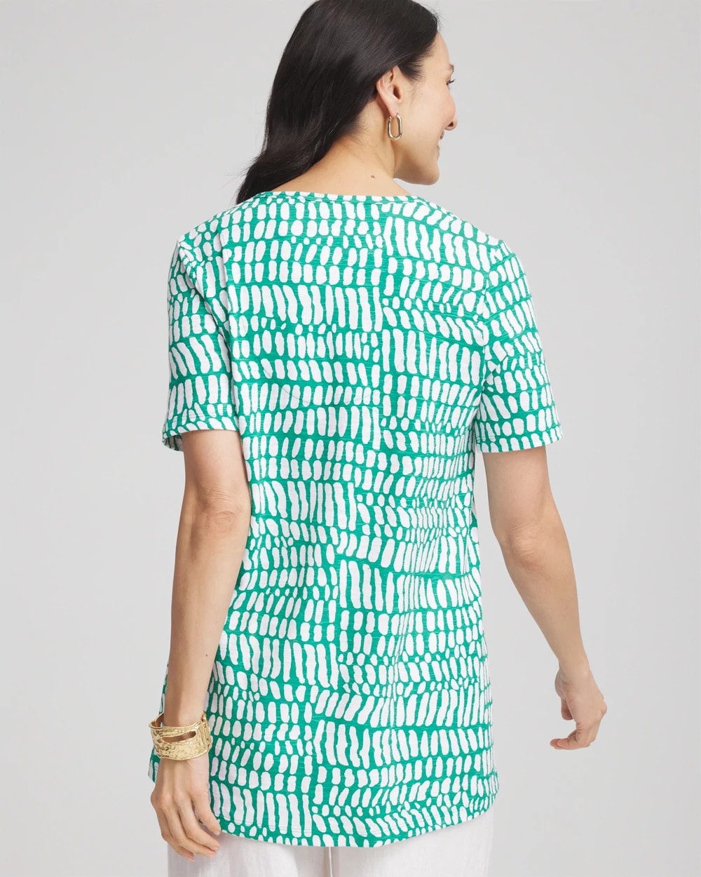 Chico's | Tropical Short Sleeve Forward-Seam Tee/ Eden Green