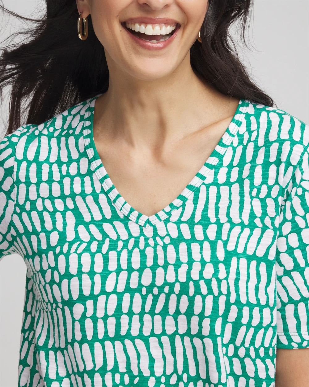 Chico's | Tropical Short Sleeve Forward-Seam Tee/ Eden Green