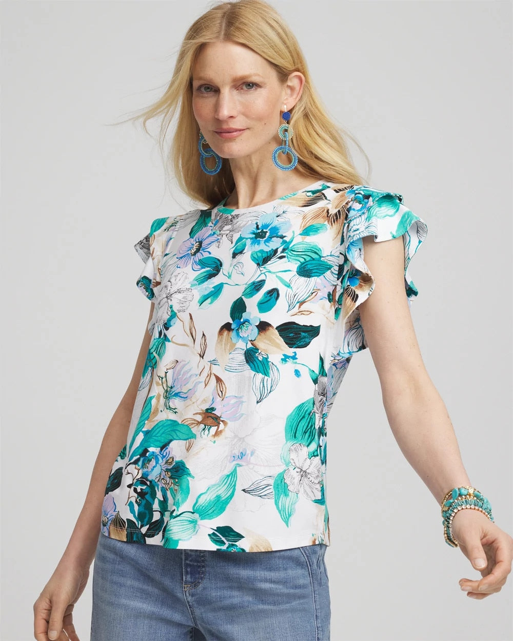 Chico's | Touch of Cool™ Flutter Sleeve Tee/ Alabaster