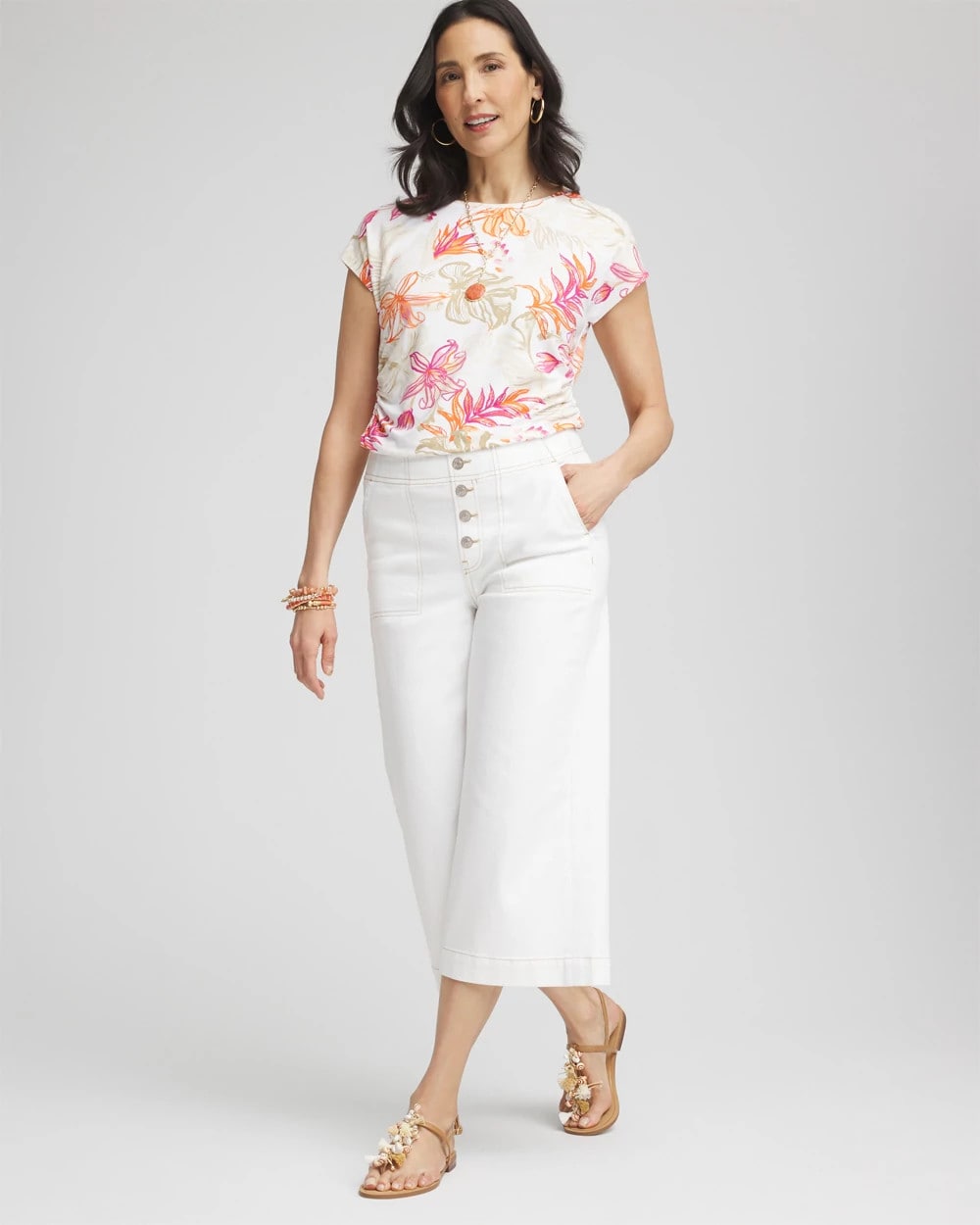 Chico's | Touch of Cool™ Tropical Floral Dolman Tee/ Alabaster
