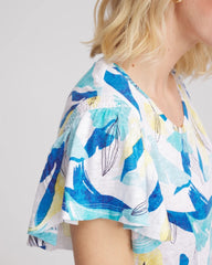 Chico's | Linen Smocked Flutter-Sleeved Tee/ Alabaster