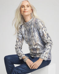 Chico's | Sequin Reptile Funnel Neck tee/ Classic Navy