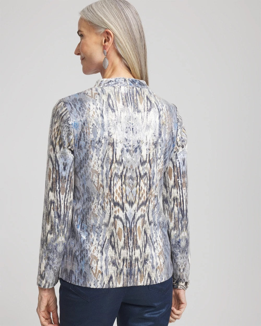 Chico's | Sequin Reptile Funnel Neck tee/ Classic Navy