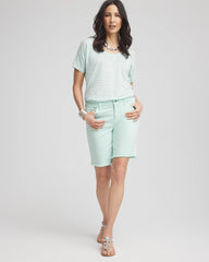 Chico's | Striped Sweater-Trim Linen Tee/ Teal Waters