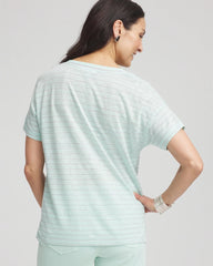 Chico's | Striped Sweater-Trim Linen Tee/ Teal Waters