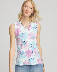 Chico's | Floral Sleeveless V-Neck Tank/ Paradiso Blue