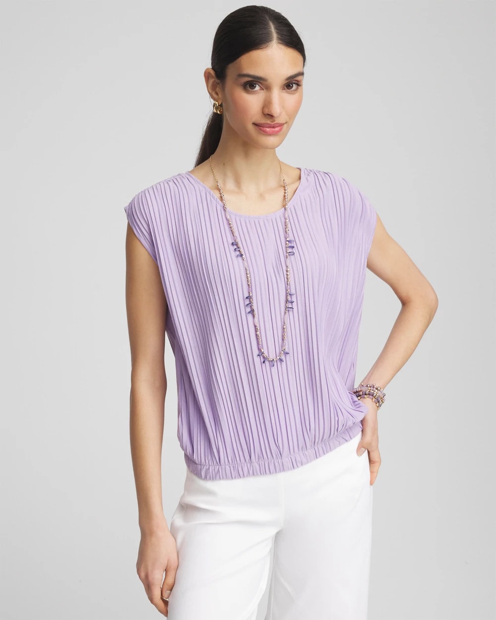 Chico's | Pleated Bubble-Hem Tee/ Gentle Lavender