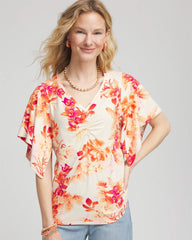 Chico's | Touch of Cool™ Handkerchief-Sleeve V-Neck Tee/ Sunset Peach