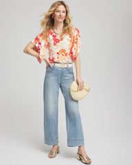 Chico's | Touch of Cool™ Handkerchief-Sleeve V-Neck Tee/ Sunset Peach