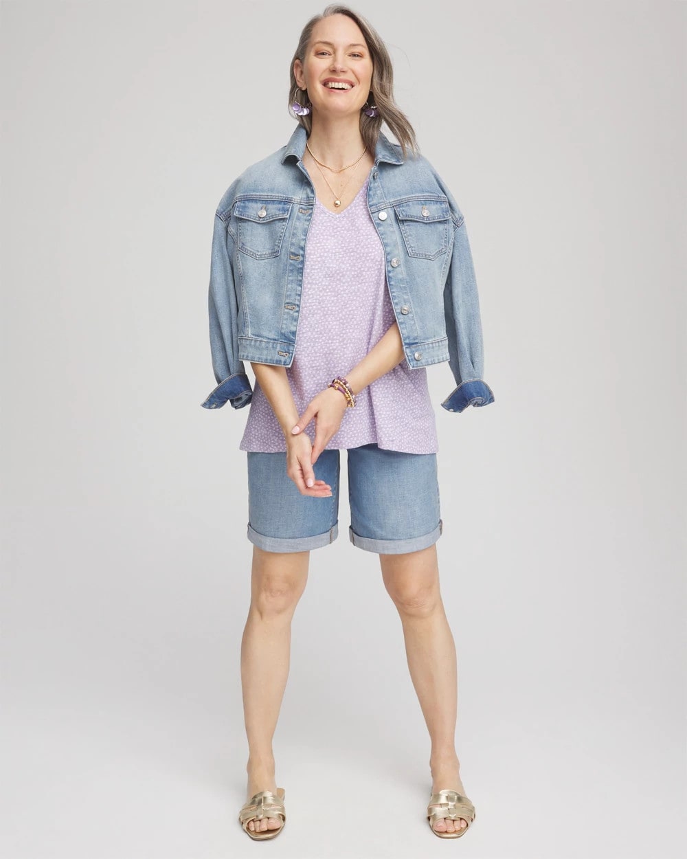 Chico's | Polka-Dot Short Sleeve Forward Seam Tee/ Gentle Lavender