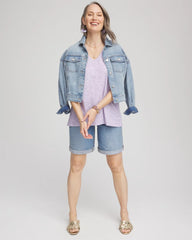 Chico's | Polka-Dot Short Sleeve Forward Seam Tee/ Gentle Lavender