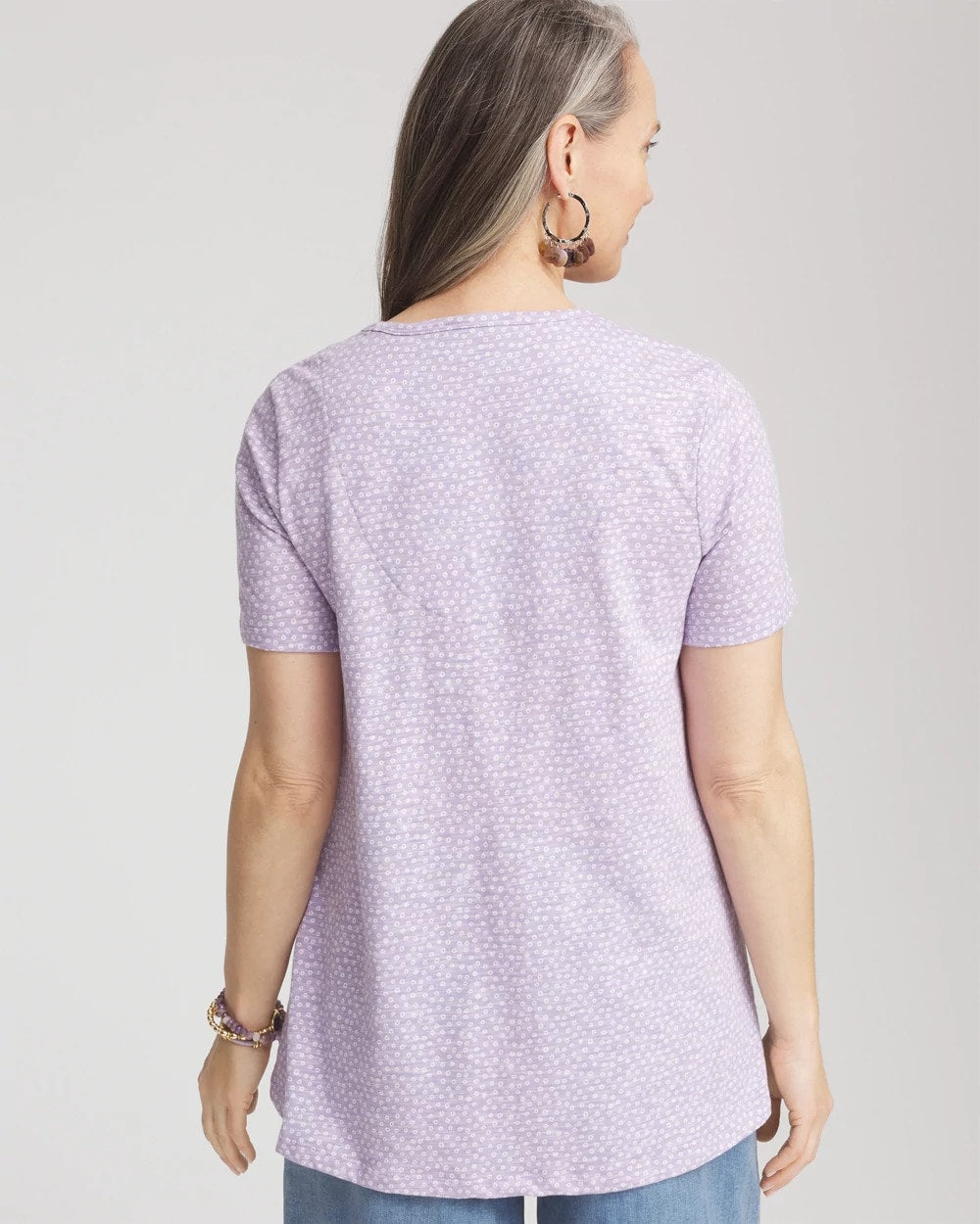 Chico's | Polka-Dot Short Sleeve Forward Seam Tee/ Gentle Lavender