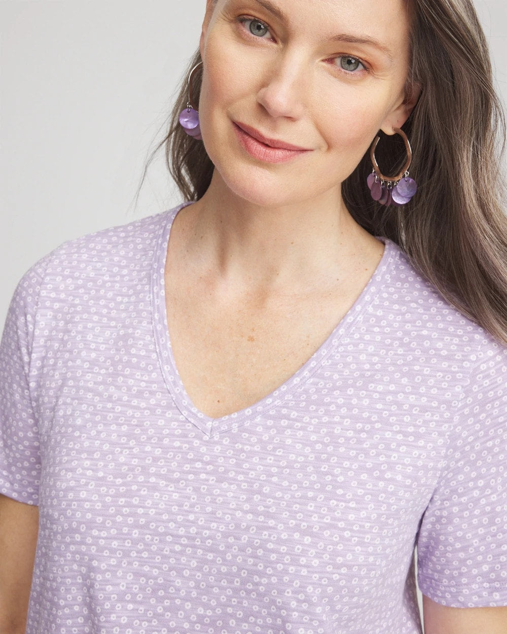 Chico's | Polka-Dot Short Sleeve Forward Seam Tee/ Gentle Lavender