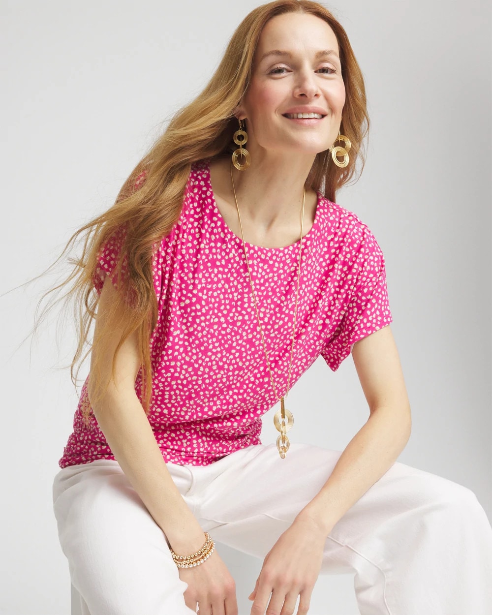 Chico's | Touch of Cool™ Cheetah Ruched Banded Hem Top/ Crushed Berries