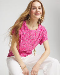 Chico's | Touch of Cool™ Cheetah Ruched Banded Hem Top/ Crushed Berries