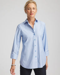 Chico's | No Iron™ Striped Jacquard Sateen Shirt/ Tidal Blue