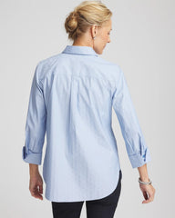 Chico's | No Iron™ Striped Jacquard Sateen Shirt/ Tidal Blue