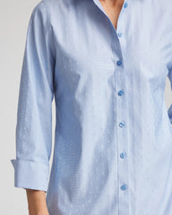 Chico's | No Iron™ Striped Jacquard Sateen Shirt/ Tidal Blue