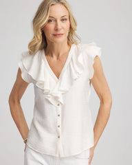 Chico's | Crepe Ruffle-Trim Blouse/ Ecru