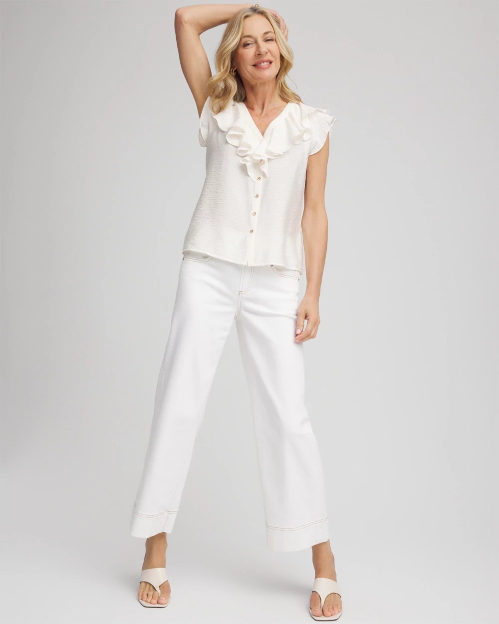 Chico's | Crepe Ruffle-Trim Blouse/ Ecru