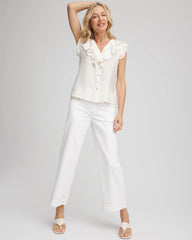 Chico's | Crepe Ruffle-Trim Blouse/ Ecru