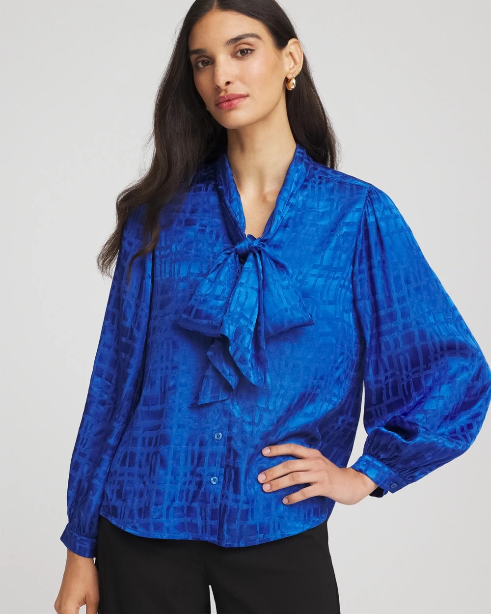 Chico's | Jacquard Tie-Front Blouse/ Cobalt Stone