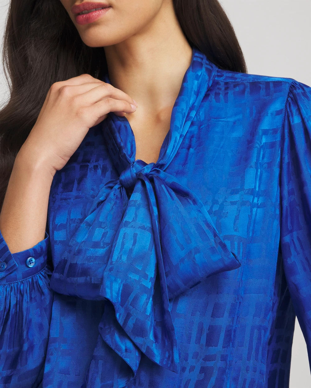 Chico's | Jacquard Tie-Front Blouse/ Cobalt Stone