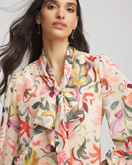 Chico's | Floral Jacquard Tie-Front Blouse/ Cashew