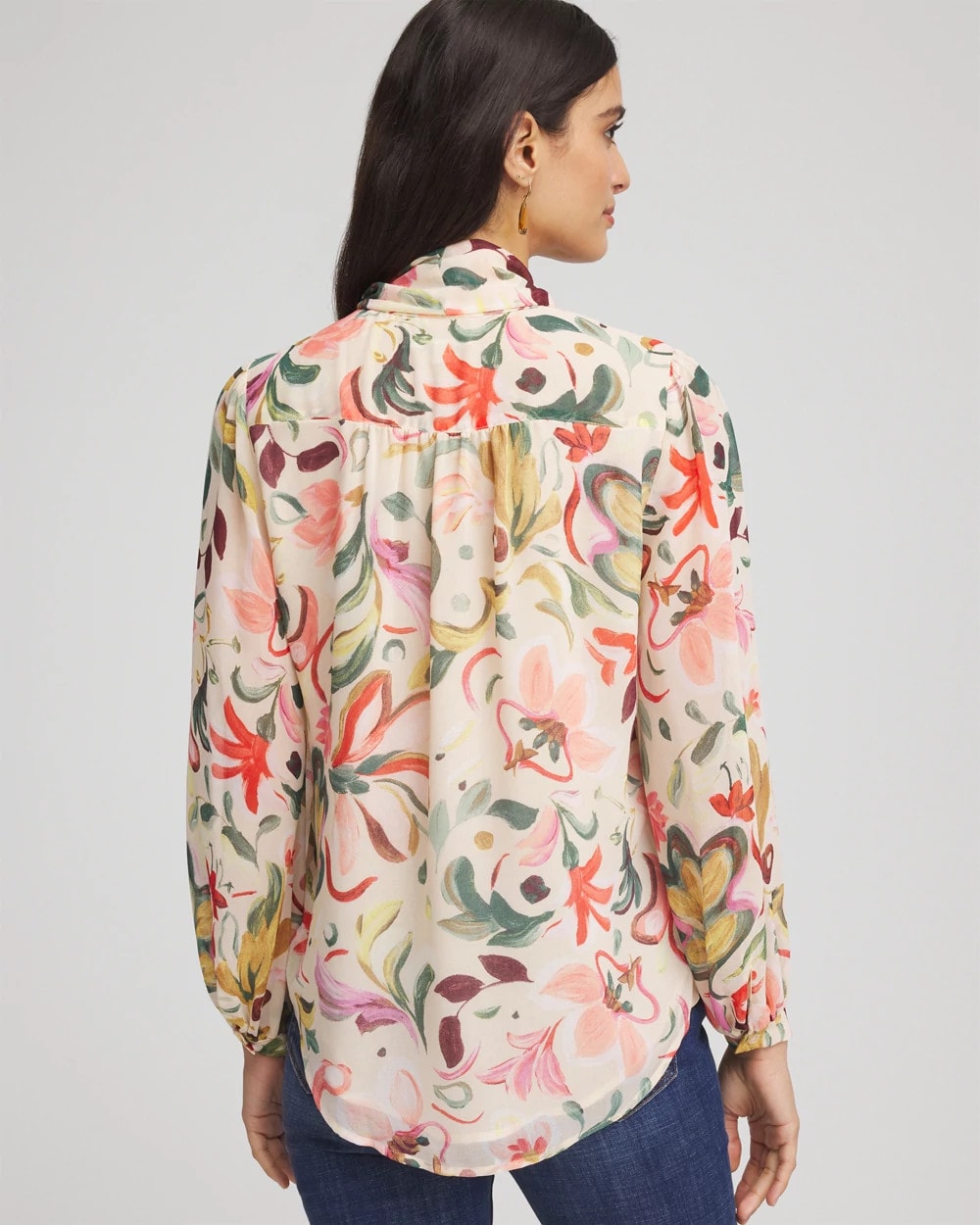 Chico's | Floral Jacquard Tie-Front Blouse/ Cashew