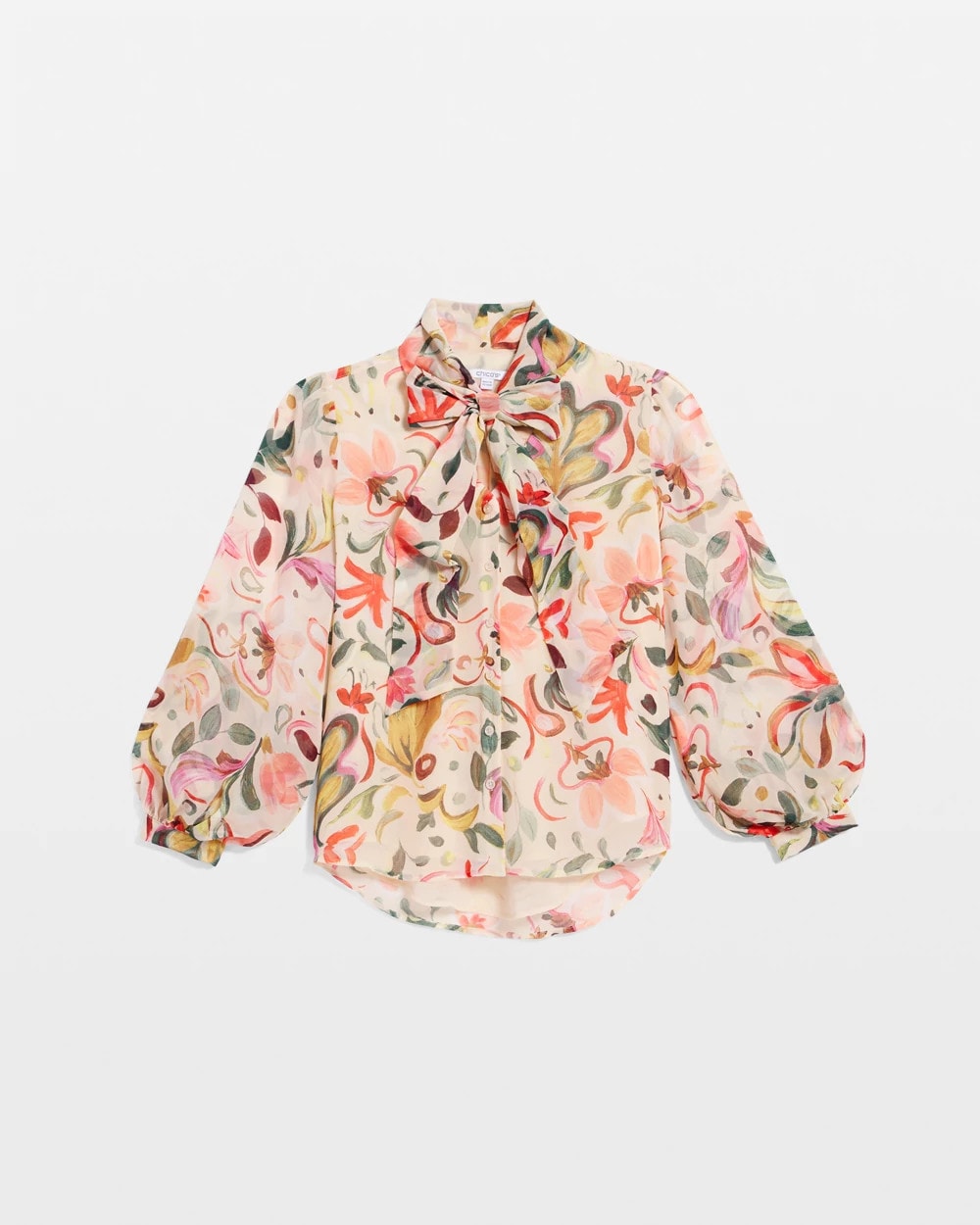 Chico's | Floral Jacquard Tie-Front Blouse/ Cashew