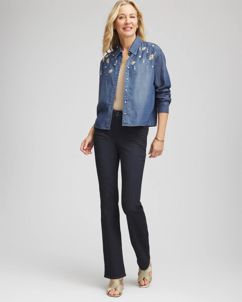 Chico's | Embellished Tencel Collar Shirt/ Kiruna Indigo