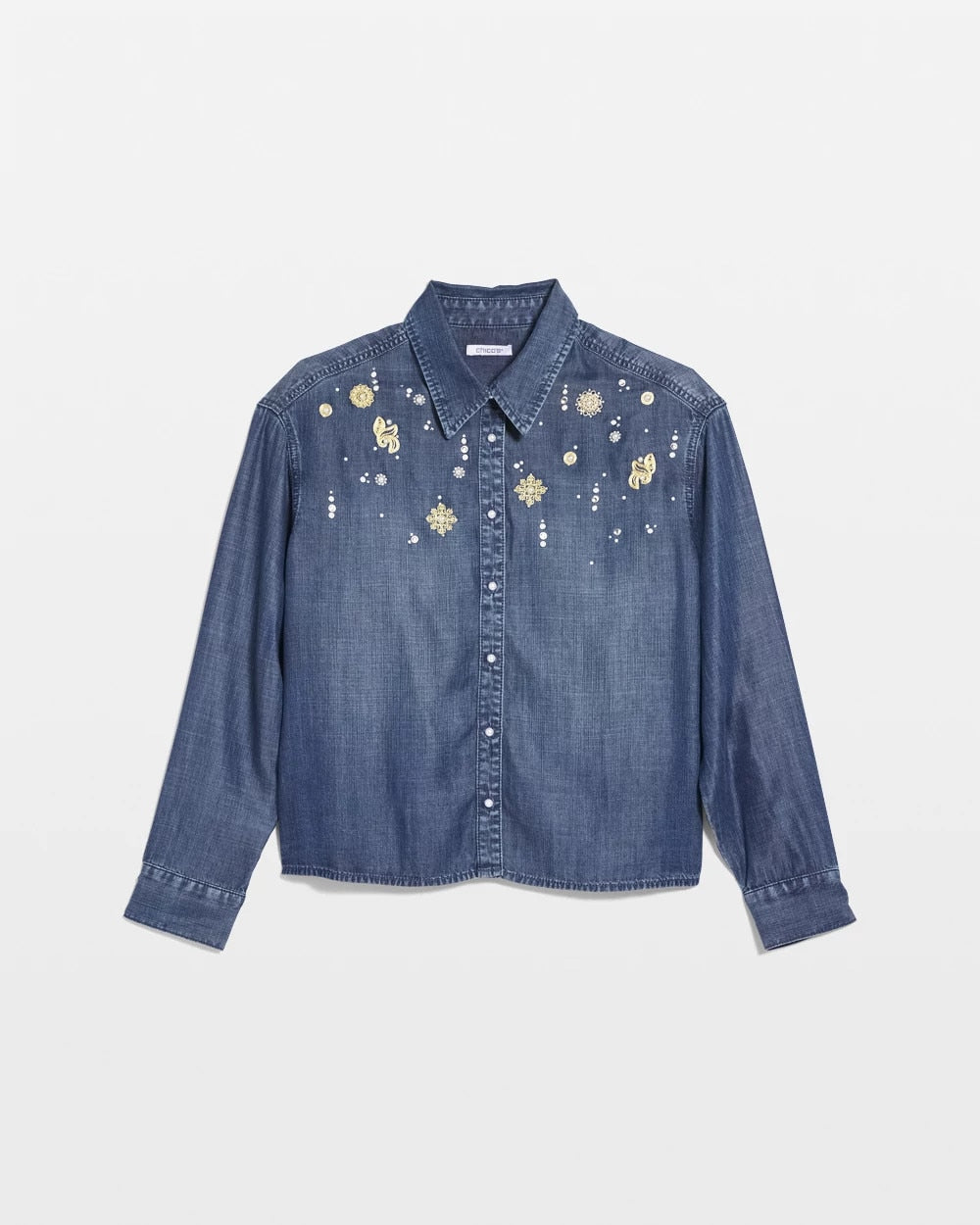 Chico's | Embellished Tencel Collar Shirt/ Kiruna Indigo