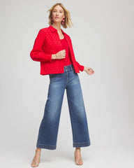 Chico's | Heart Eyelet Button Down Shirt/ Love Letter Red