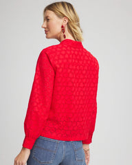 Chico's | Heart Eyelet Button Down Shirt/ Love Letter Red