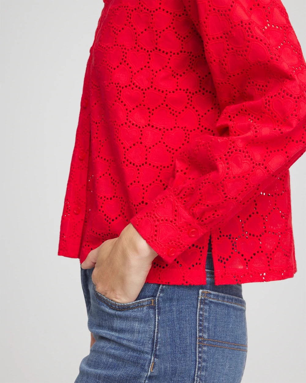 Chico's | Heart Eyelet Button Down Shirt/ Love Letter Red