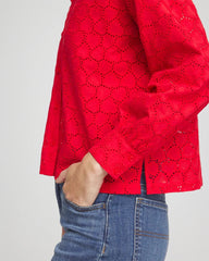 Chico's | Heart Eyelet Button Down Shirt/ Love Letter Red
