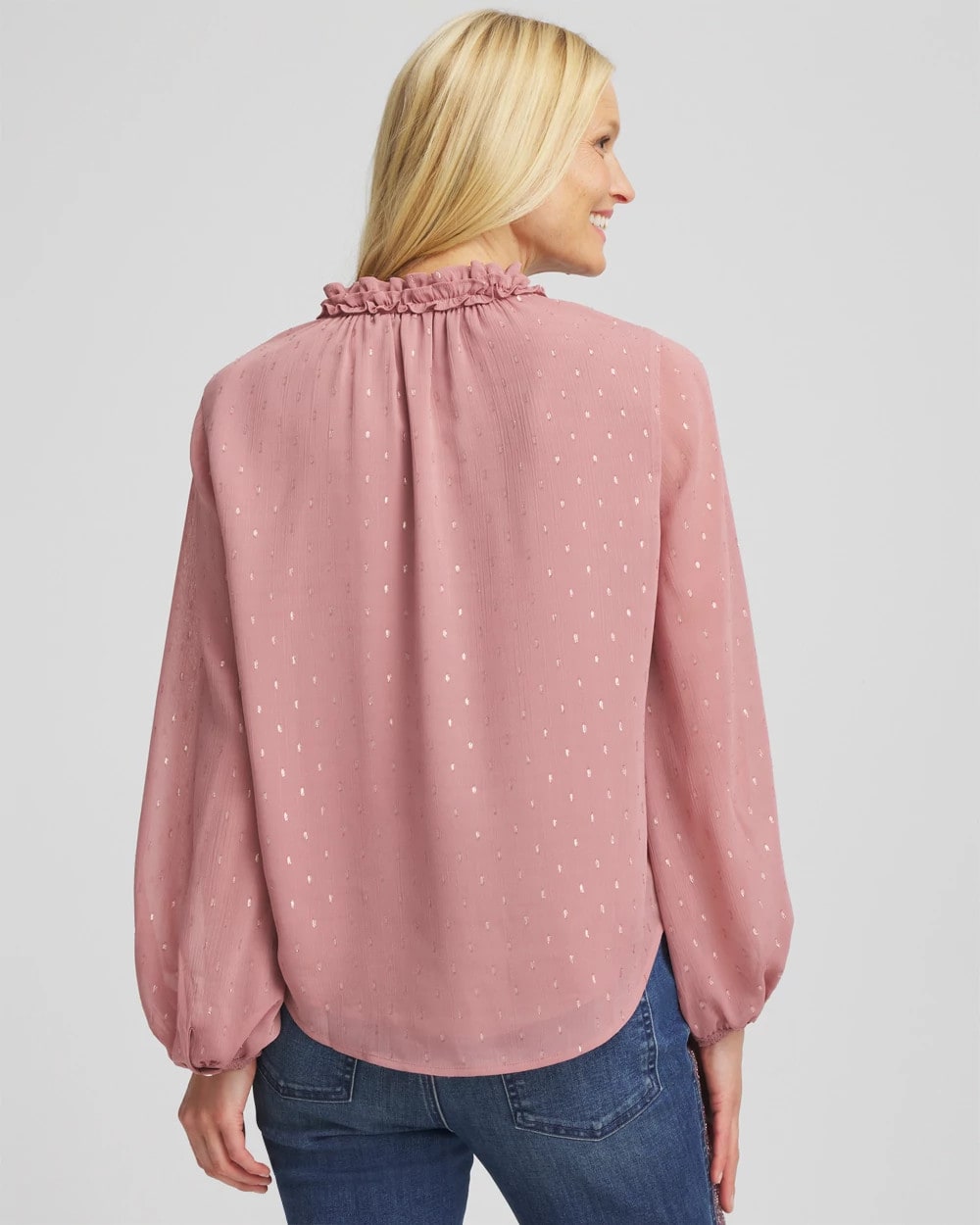 Chico's | Ruffleneck Lined Georgette Blouse/ Dusty Rose