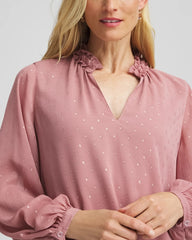 Chico's | Ruffleneck Lined Georgette Blouse/ Dusty Rose