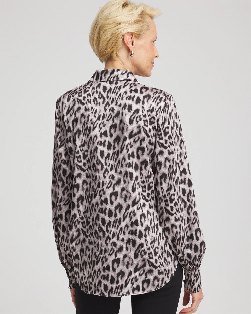 Chico's | Faux Silk Snowy Animal Shirt/ Dove Gray