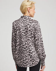 Chico's | Faux Silk Snowy Animal Shirt/ Dove Gray