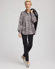 Chico's | Faux Silk Snowy Animal Shirt/ Dove Gray