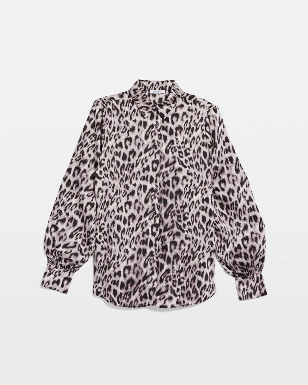 Chico's | Faux Silk Snowy Animal Shirt/ Dove Gray