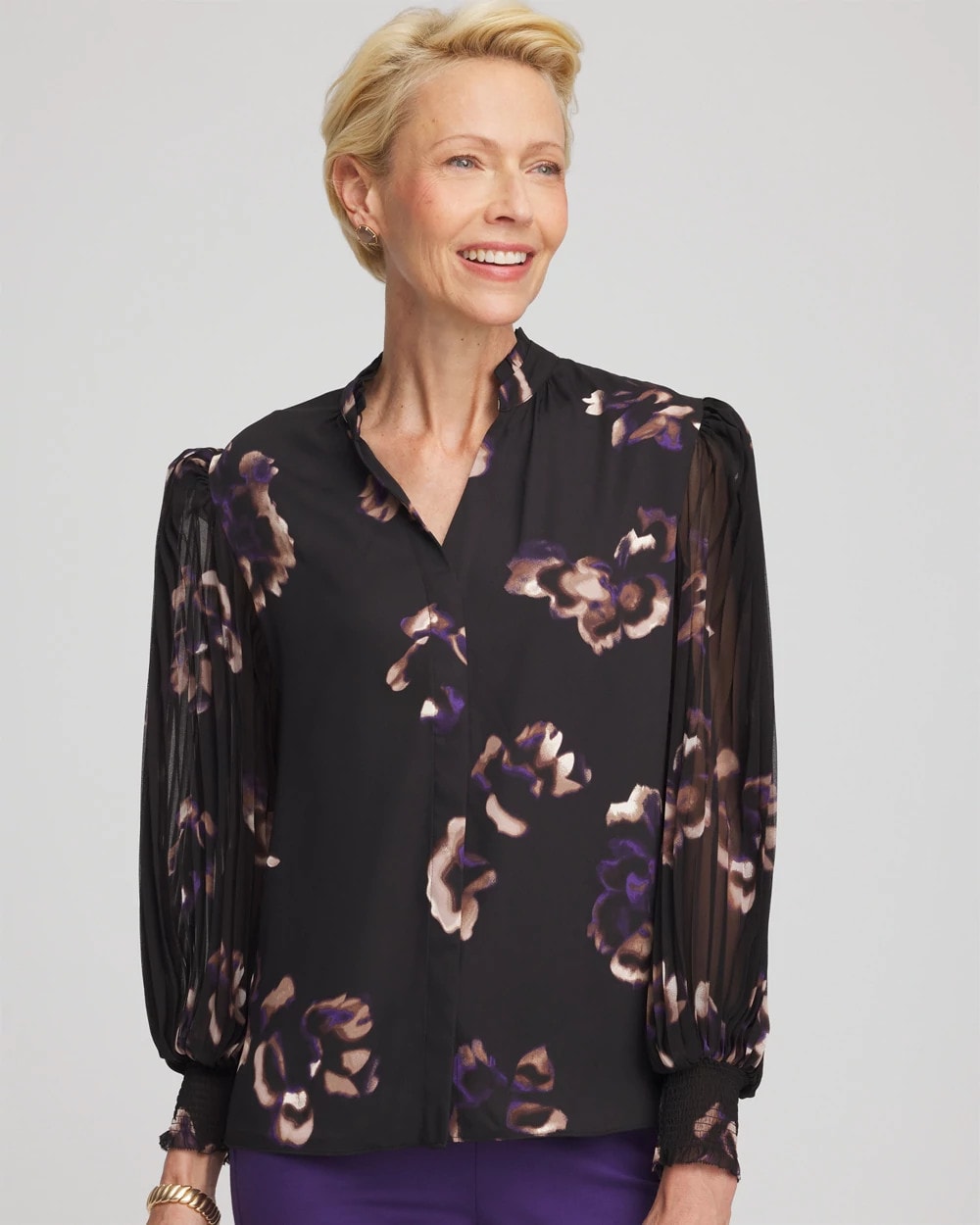 Chico's | Fjord Flora Opaque Crepe Blouse/ Black
