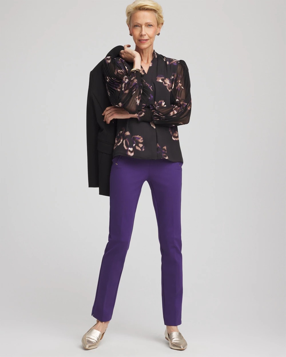 Chico's | Fjord Flora Opaque Crepe Blouse/ Black