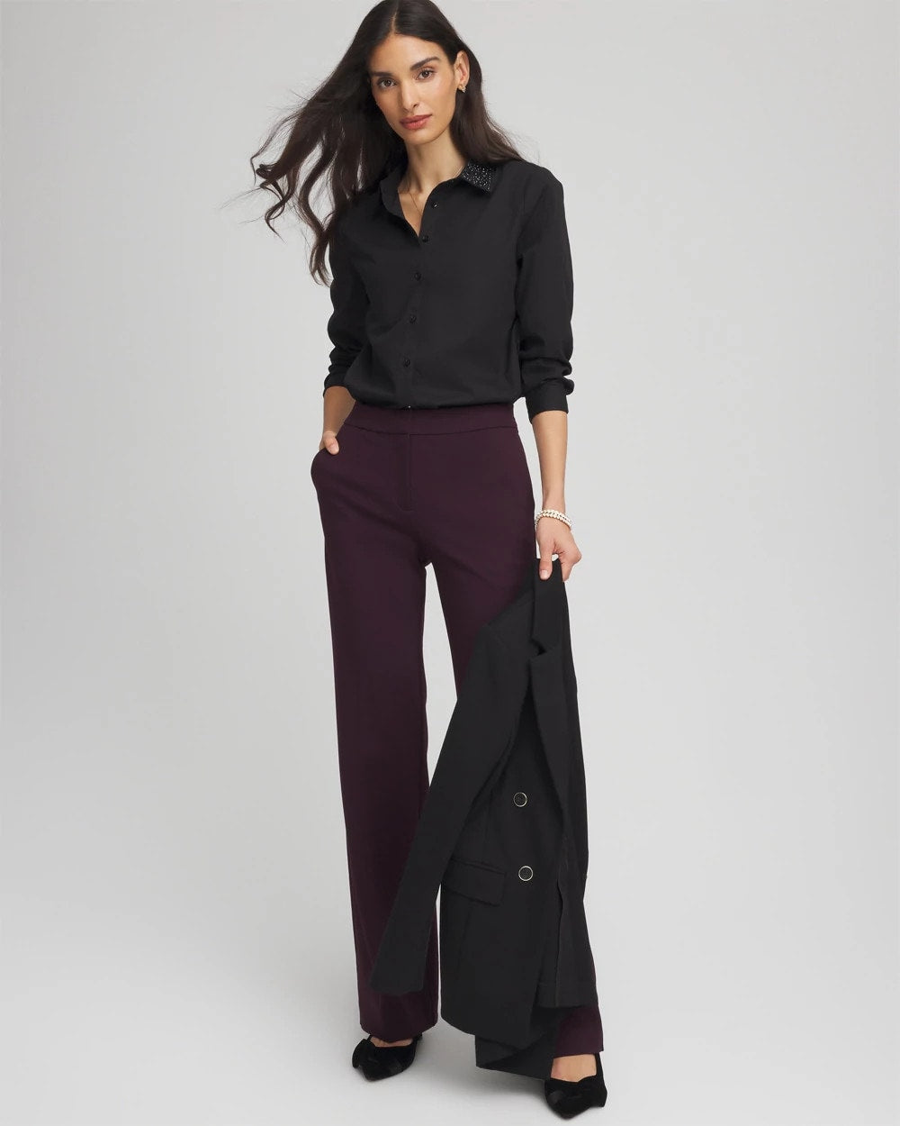 Chico's | Tonal Jewels Poplin Shirt/ Black