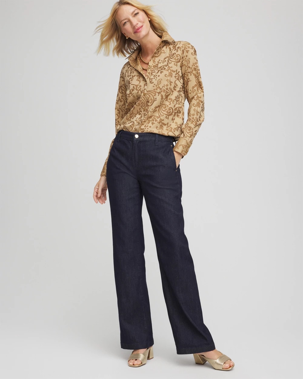 Chico's | No Iron™ Jacquard Scrolls  Shirt/ Gold