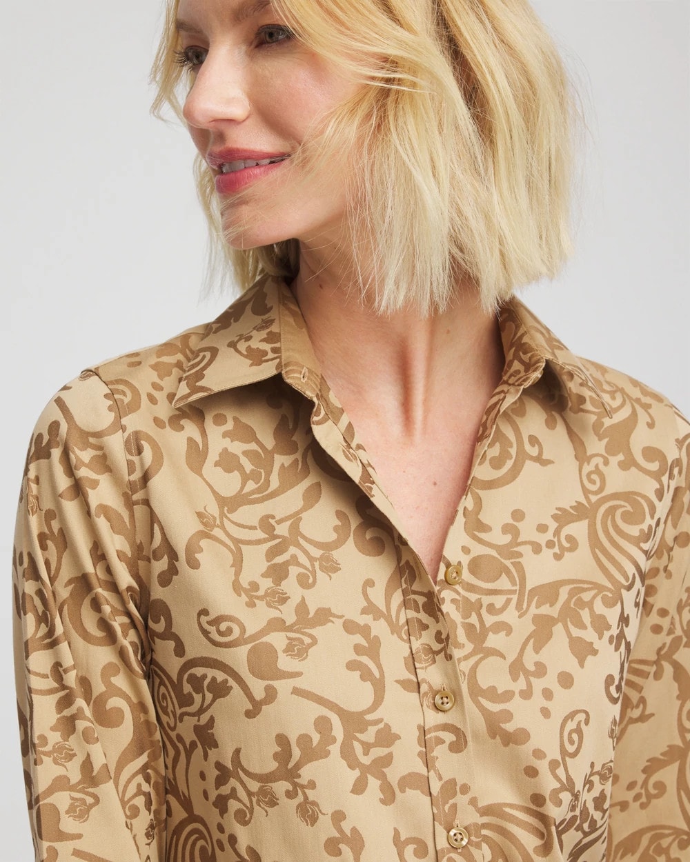 Chico's | No Iron™ Jacquard Scrolls  Shirt/ Gold