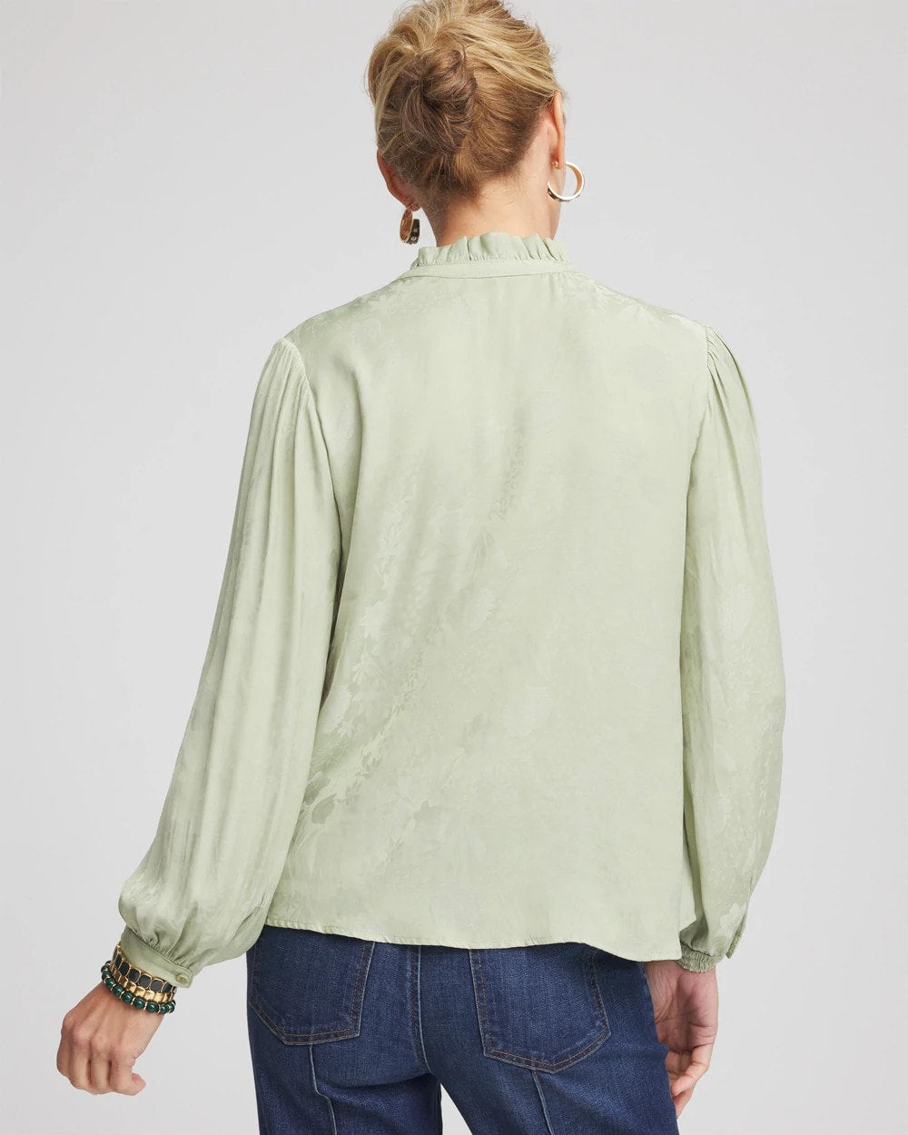 Chico's | Jacquard Georgette Peasant Blouse/ Sage Meadow